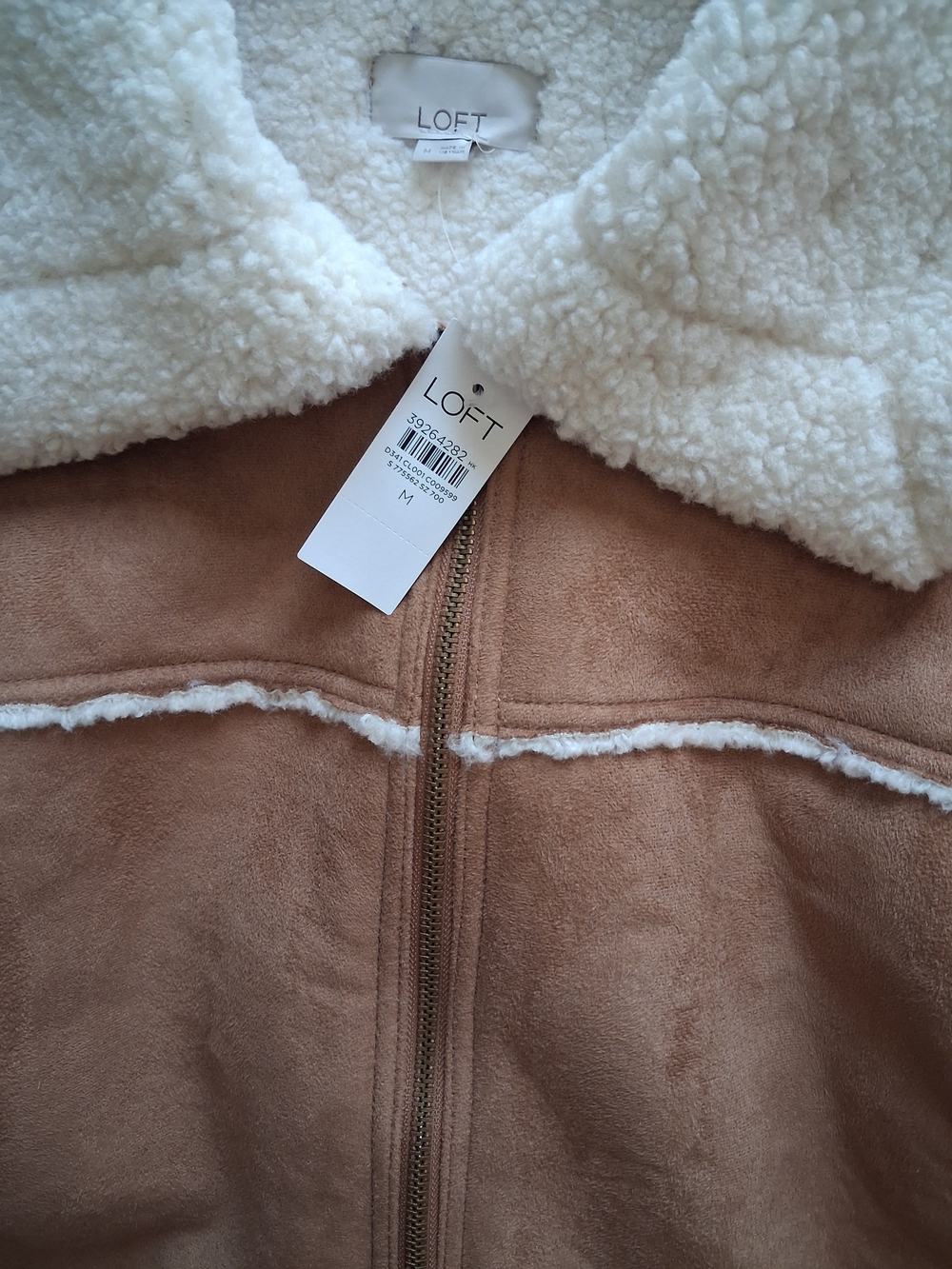 LOFT Tan Faux-Suede Sherpa-Trimmed Winter Jacket Size M - Picture 4 of 4